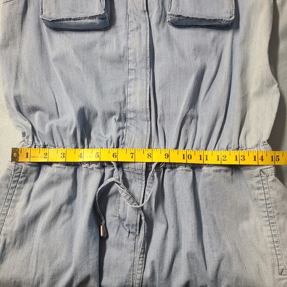 CALVIN KLEIN JEANS Sleeveless Denim Romper w Pockets & Drawstring Waistline - Picture 8 of 16